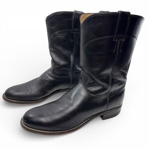 Justin Jackson 10" Roper Boots Mens Size 10D Black Leather Western Cowboy 3133